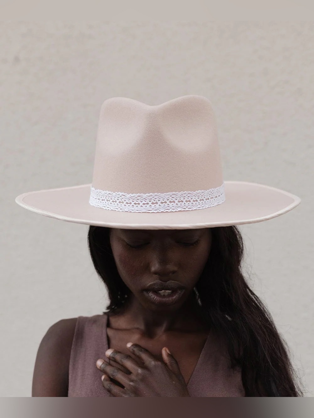 🆕 Gigi Pip x Ivy City Co Wide Brim Fedora Wool Felt Hat in Pale Nude Size M/L 59